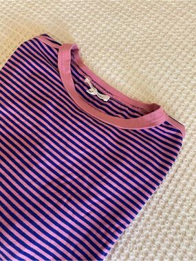 SEWN + SEEN Square Fit Striped T-Shirt in Pink & Dark Blue - S
